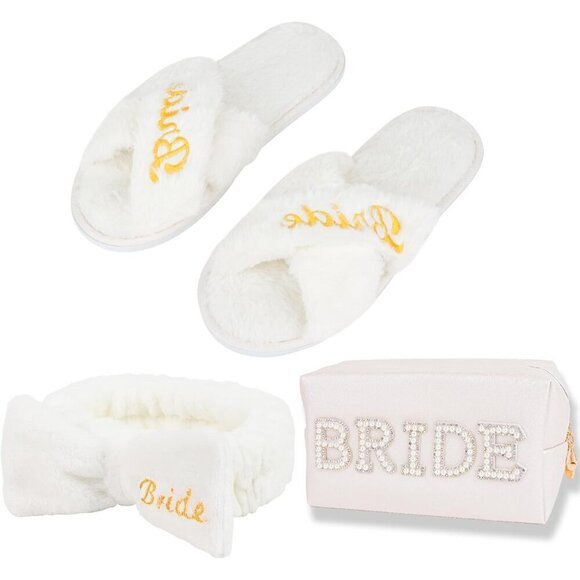 Bride Spa Gift Set Headband Slippers Makeup Bag Bridal Shower Jewelry